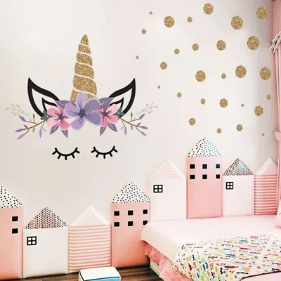 Unicorn Flower Dot Art Wall Sticker Girls Bedroom Kids Room Home Decoratio@@ • $8.01