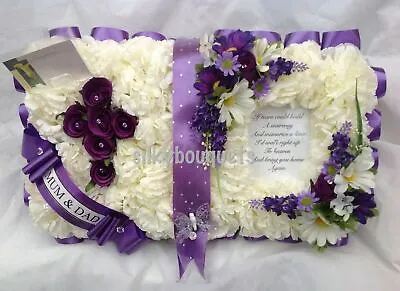 Artificial Silk Funeral Flower Bible Open Book Wreath Tribute Memorial Mum Dad • £44