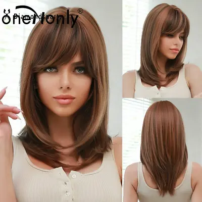 Fanshion Dark Brown Hair Wigs With Highlights Women Hair Wigs With Bangs Daily • $17.09