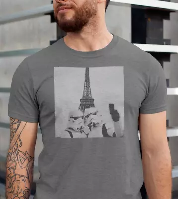 $18.90 • Buy Funny Star Wars Shirt StormTrooper Darth Vader Selfie Paris Tee Grey T-shirt