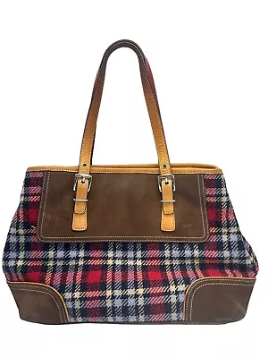 COACH Vintage Tartan Wool Plaid Suede Carryall Tote Bag #9521 • $83.97