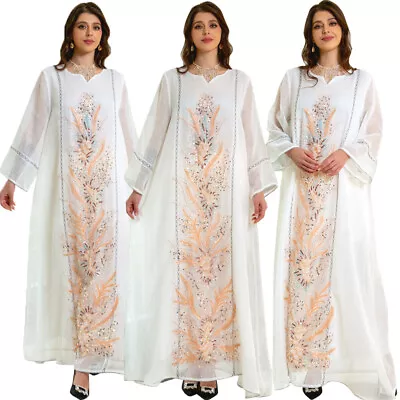 Sequins Kaftan Muslim Dubai Women Maxi Dress Islamic Abaya Caftan Moroccan Robe • $55.67