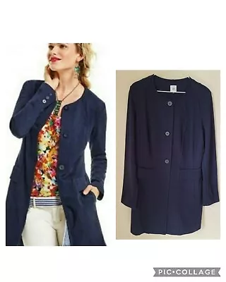 CABi Lido Thick Ponte Knit Jacket Size Medium Button Front Blue Long Blazer 5093 • $28