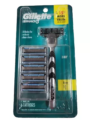 NEW Gillette Mach3 Men's Razor + 6 Cartridges Blade Refills • $14.95