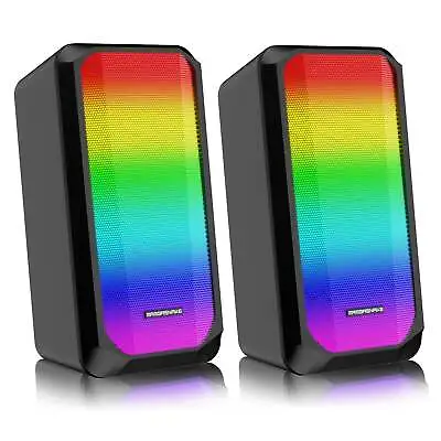 Computer Stereo Speakers USB Dynamic RGB Light Up AUX 3.5mm Full Mesh For PC OS • $27.99