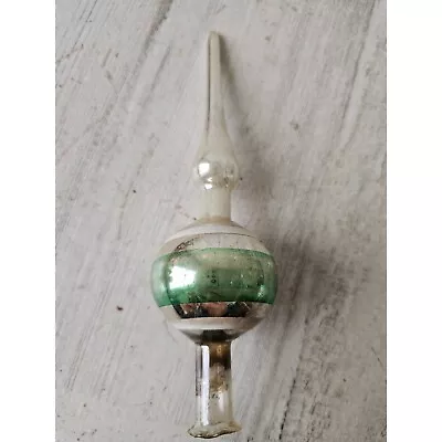 Antique Mercury Glass Mini Tree Topper Striped Green Silver Xmas Tree • $23.17