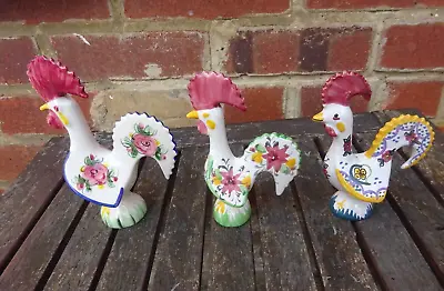 £6.99 • Buy Vintage Portuguese Ceramic Lucky Rooster Hand Painted  Lot Of 3 Roosters