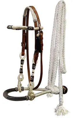 Western Horse Rawhide Core Bosal Hackamore Bitless Bridle Headstall Mecate Reins • $68.80