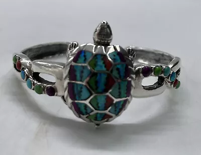 Vintage Native American Sterling Silver Turtle Inlay Cuff Bracelet 52g • $471.71