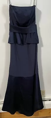 White By Vera Wang Navy Blue Strapless Satin Peplum Gown Formal Dress Evening-4 • $69.99