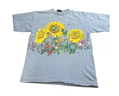 VTG 90’s Habitat Wilderness Sunflowers Wrap Around  Dragonfly Print T Shirt Sz L • $39.99