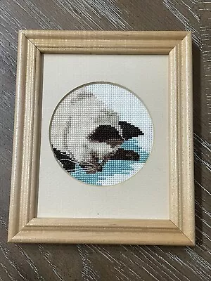 Vintage 1989 Embroidery Siamese Cat Needlepoint Framed Art 5”x6” • $33.50