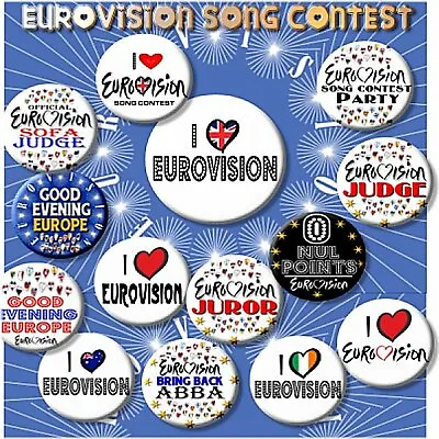 £12.99 • Buy EUROVISION SONG CONTEST PARTY BADGES/ Set Of 14 Badges ~ 55 MM/ 2.2  