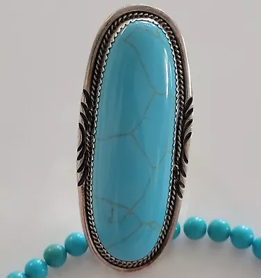 Vtg OLD PAWN Navajo Handmade Sterling HUGE Synthetic Turquoise Mens Ring Size 10 • $26