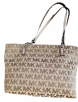 Michael Kors Jet Set Pewter  Canvas Shoulder Bag With Chain Leather Strap Purse • $17.50