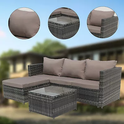 Rattan Garden Furniture 4 Seater Corner Sofa Coffee Table Patio Outdoor SFS066 • £229.99