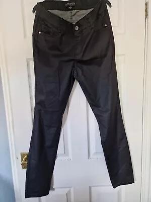 Ladies Forever 21 Blk Oilskin Type Trousers Uk 12 • £12.50