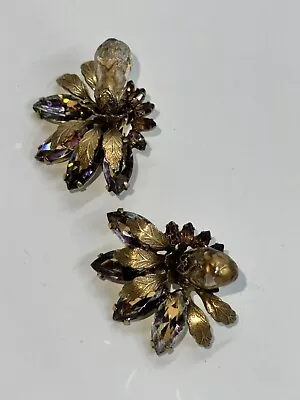 Rare Htf Vtg  Signed Vendome  Aurora Borialis  Rhinestone & Lucite Clip Earrings • $80