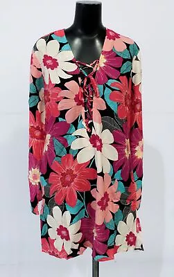 La Blanca Women's In Full Bloom Lace-Up Tunic Cover-Up AH4 Multi Small NWT • $23.74