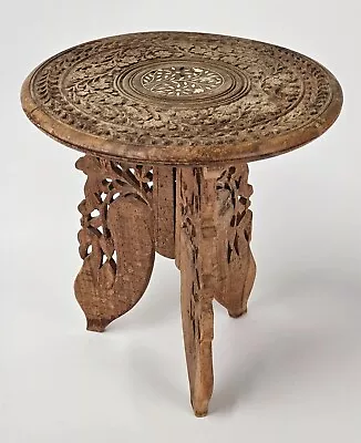 Vintage India Hand Carved Wood Plant Stand Table Inlay Tripod Legs • $60