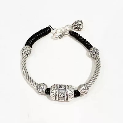S999 Real Fine Silver Lucky Six-word Motto Bead Knitted Bracelet / 1PCS • $40.94