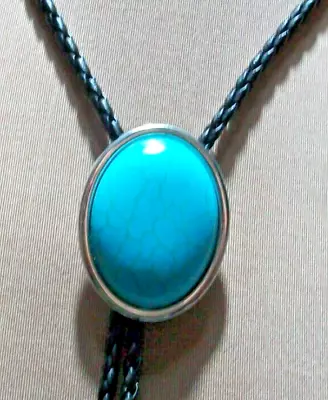 New Large Turquoise Coloured Bolo Bootlace Tie  Silver Colour Metal • £15