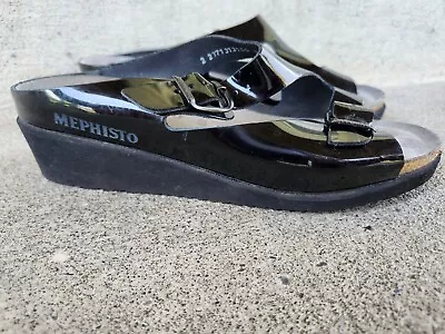 Mephisto Air Relax Black Patent Leather Strappy Wedge Sandals Size 40 • $55