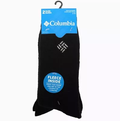 Columbia Fleece Lined Crew Socks 2 Pack Mens Size 6-12 Black Warm Soft Outdoors • $14.99