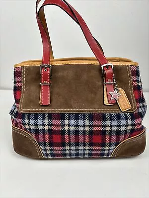 COACH Vintage Wool Plaid Suede Handbag H3J-9521 RARE READ • $44.99