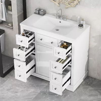 36  Bathroom Vanity W/ Top Sink Combo Solid Wood Storage Cabinet & Six Drawers • $308