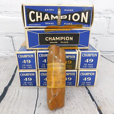 10 LOT Vtg Champion 49 - 18MM - 7/8  Hex Spark Plug = New Stock = Factory Sealed • $215