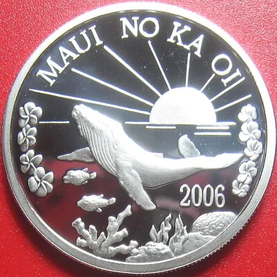 2006 HAWAII MAUI $1 TRADE DOLLAR 1 Oz SILVER PROOF WHALE FISH FLOWER SUNSET #262 • $95