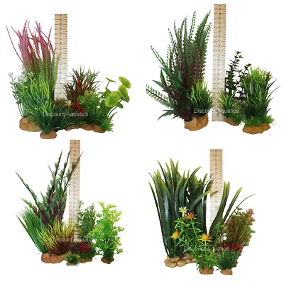  Plant Set Medium  Artificial Plastic Aquarium Fish Tank Plants • £9.99