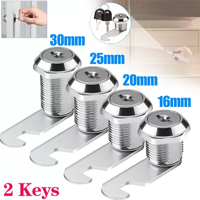 16/20/25/30mm Barrel Drawer Cabinet Mail Box Locker Cam Lock Door Cupboard+2-Key • £4.39