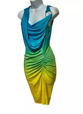 Michelle Jonas Grecian Twist Travel Wear Dress M  Midi Ruched • $39.99