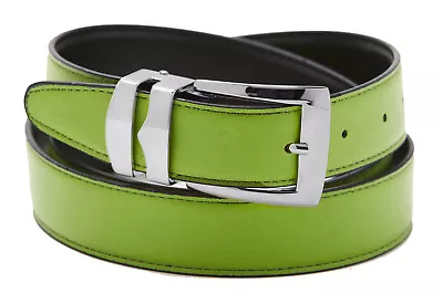 Men's Belt Reversible Bonded Leather Belts Silver-Tone Buckle Over 20 Colors • $17.95