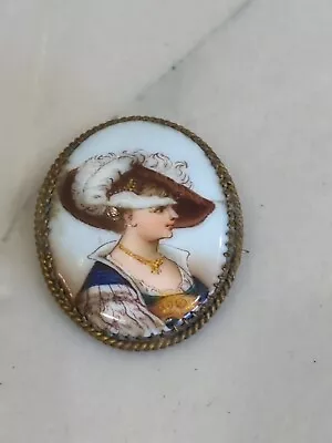 Vintage Hand Painted Porcelain Victorian Girl Portrait Brooch Cameo Women  • $75