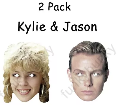 2 Pack Kylie Minogue & Jason Donovan 1980's Celebrity Card Face Mask Fancy Dress • £3.45