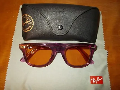 Ray Ban RB 2140 6613/13 Wayfarer Transparent Violet Brown 50mm Glass Sunglasses • $89.99