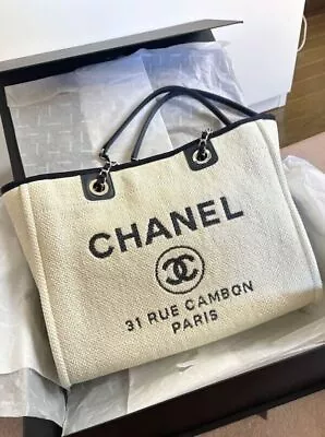 Chanel Deauville Tote Bag A67001 Off White Shopping Shoulder Purse Auth New Box • $6557.03