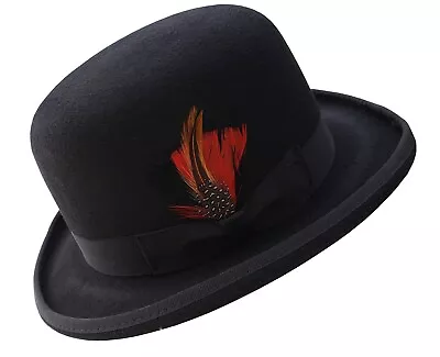 Derby Bowler 100% Wool Felt With Removable Feather Fedora Hat For Men • $44.99