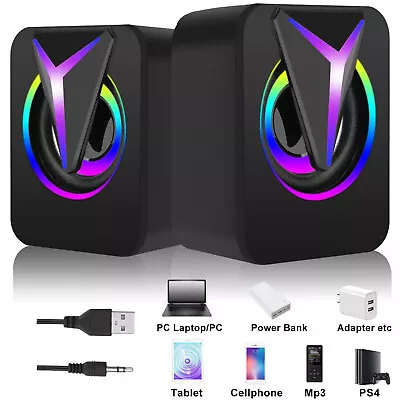 USB Wired Computer Speakers Colorful RGB LED Stereo 3.5mm For PC Laptop Desktop • $11.98