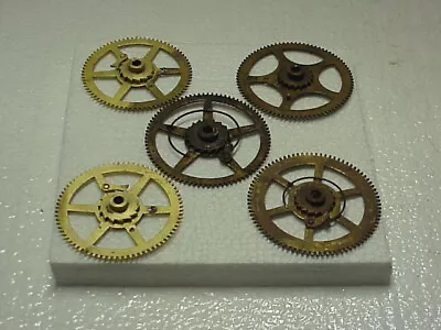 5 Used Large Brass Clock Gears W/ Hubs & Ratchets Steampunk Altered Art Parts #1 • $14.99