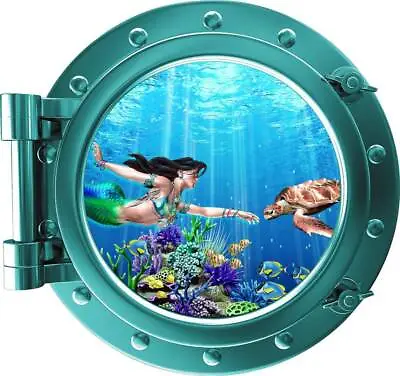 PortScape COLORED Mermaid & Sea Turtle Porthole Window Wall Decal Vinyl Sticker • $42.39