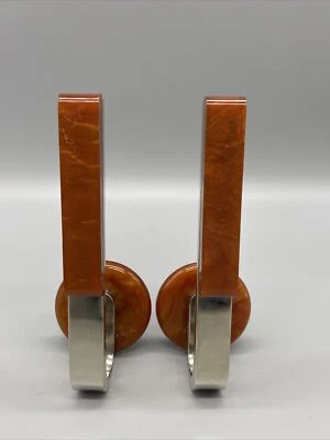 £31 • Buy Art Deco Butterscotch Phenolic Catlin Bakelite Amber + Chrome Door Handles Pair