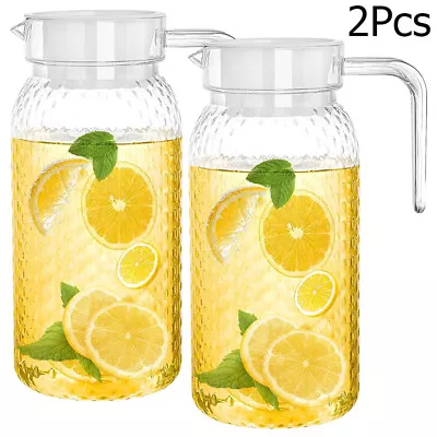 2x 1L Plastic Pitcher Jug With Lid Multi Purpose Picnic Partys Milk Water Juice • £9.96