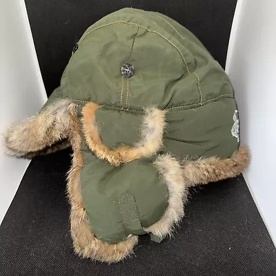 Mad Bomber Hat Mens Medium Army Green Rabbit Fur Trapper • $28