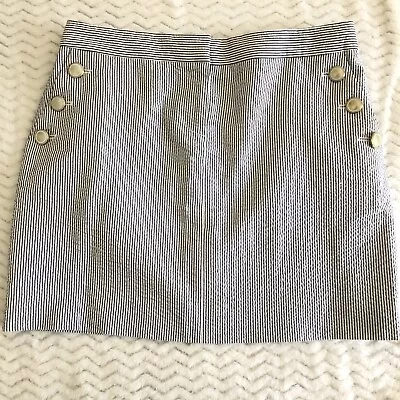 J Crew Blue White Seersucker Striped Nautical Sailor Button Pocket Mini Skirt 4 • $14.50