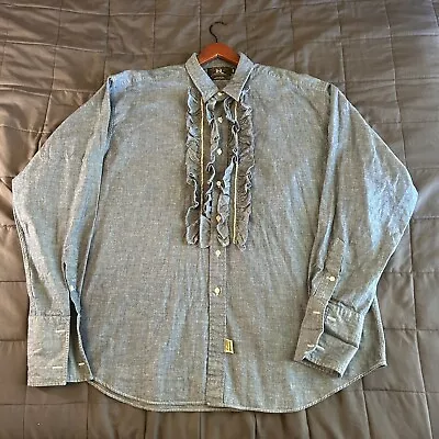 Vintage RRL Men's Chambray Ruffled Tuxedo Shirt French Cuffs Sz XXL • $175