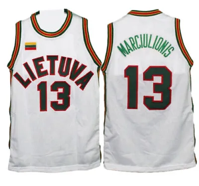 Throwback Sarunas Marciulionis #13 Lietuva Lithuania Basketball Jersey White • $29.99